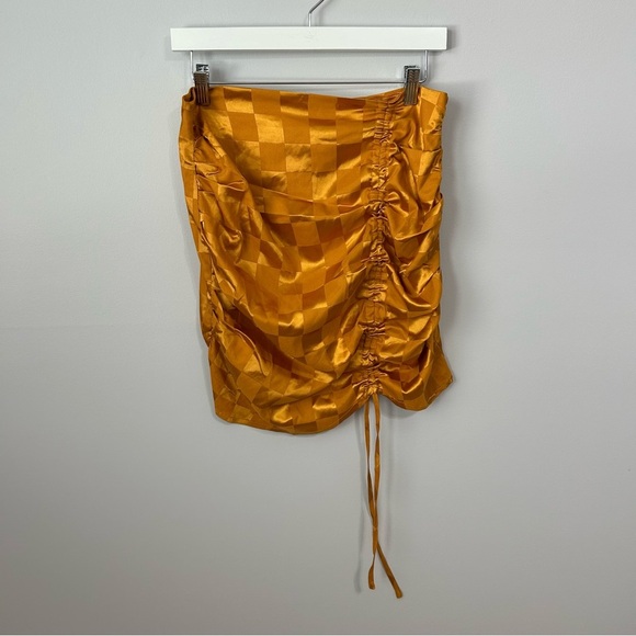 NWT 12th Tribe St. Barths Poppy Gold Checkered Mini Skirt Women’s Size Large - Picture 3 of 8